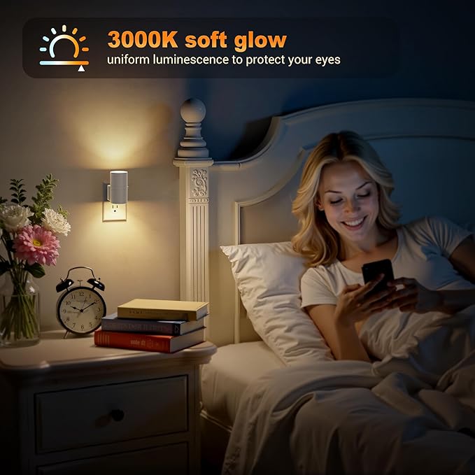 JandCase Night Lights Plug into Wall, Dimmable Gray Night Lights with Dusk to Dawn Light Sensor, Soft White 3000K, 0-100LM Adjustable Brightness Nightlight for Hallway Bathroom, 2 Pack - Bloomnest