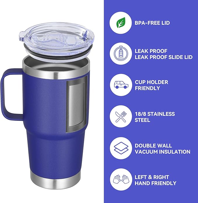 VEGOND 20 oz Tumbler with Handle Lid and Straw, Stainless Steel Insulated Travel Coffee Mug Spill Proof Double Wall Metal Tumbler Cup Keeps Drink Hot and Cold, Royal Blue 1 Pack - Bloomnest