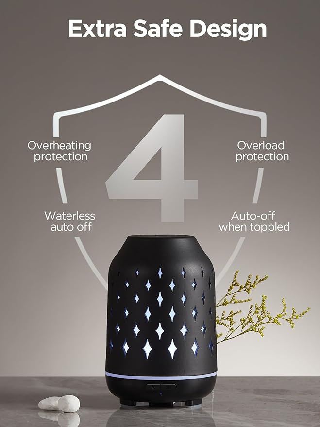 InnoGear Aromatherapy Diffuser, 150ml Ceramic Diffuser Ultrasonic Humidifier Cool Mist Essential Oil Diffusers for Home Air Diffuser with 2 Mist Modes Waterless Auto Off, Black - Bloomnest