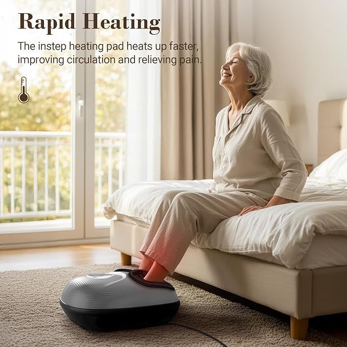 Foot Massager with Heat, Shiatsu Feet Massager for Neuropathy, Plantar Fasciitis, HSA Eligible, Deep Kneading Foot Massager, Gifts for Women Men Mom Her, Size 13, Grey