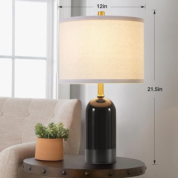 GyroVu Modern Ceramic Table lamp Set of 2, 3 Color Temperature Bedside lamp 21.5" Tall Nightstand Lamp End Table Lamps for Living Room Bedroom (Bulbs Included) - Bloomnest