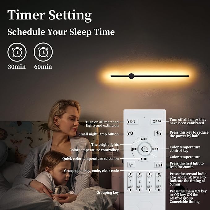 Dimmable Plug in Wall Sconce Set of 2,Black 31.5" LED Wall Light with Remote,Adjustable Color Temperature Brightness,Wall lamp with Timer for Living Room,Bedroom and Accent Lighting - Bloomnest