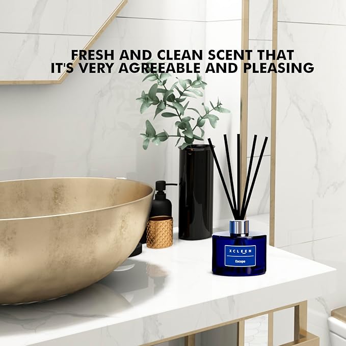 Reed Diffuser, 6.7 Oz Escape Scented Diffuser with Sticks, Long Lasting Fragrance Air Freshener, Bathroom Shelf Decor