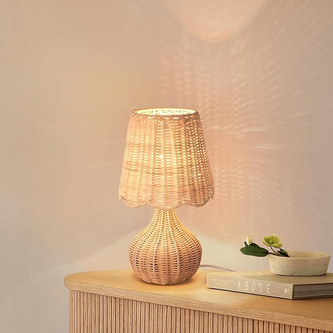 Rattan Small Bedside Table Lamp for Bedroom, Boho Mini Table Lamps for Nightstand, Farmhouse Small Table Lamps for Small Spaces for Kitchen Counter, Bookshelf, Bedroom, Kids Dorm - Bloomnest