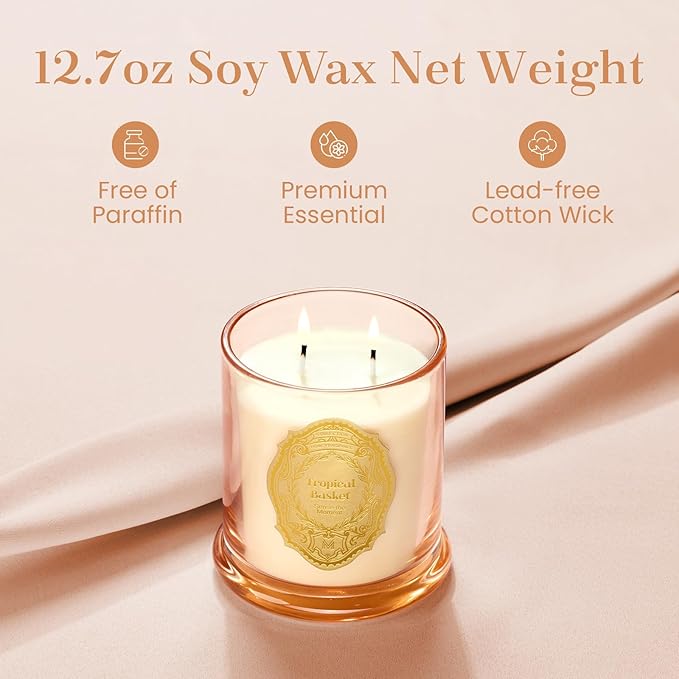 M&SENSE Tropical Basket Candles for Home Scented, 2 Wick 12.7oz Soy Wax Candles Non Toxic,70 Hours Long Burning,Luxury Candles Gift for Stress Relief, Meditation, Yoga - Bloomnest