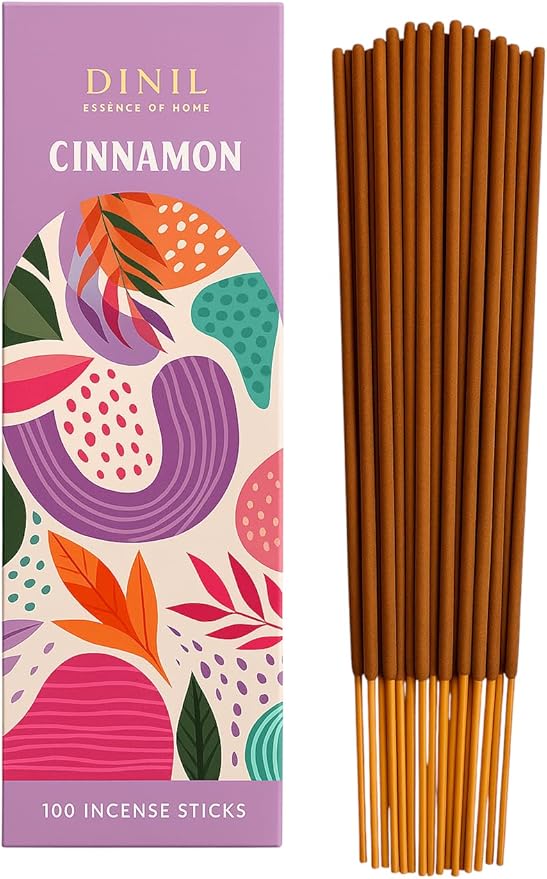 Dinil Cinnamon Incense Sticks – 100 Sticks | Hand-Rolled, Charcoal-Free | Clean Burn, Low Smoke | Aromatic Incense for Meditation, Yoga & Home Fragrance