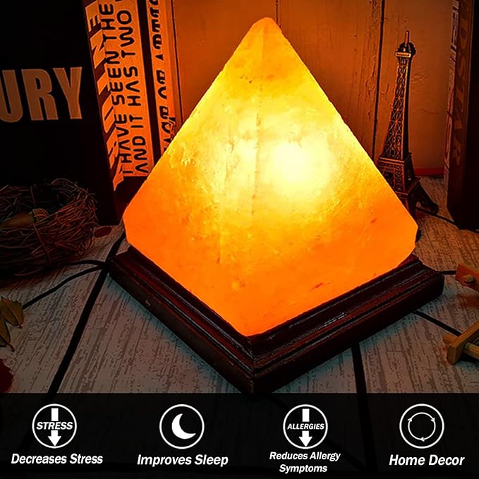 USB Himalayan Salt Lamp with 8 Colors Changing,Pyramid Crystal Salt Rock Lamp for Office,Home Deco,Yoga,Holiday Gift - Hand Carved,Genuine Wood Base - Bloomnest