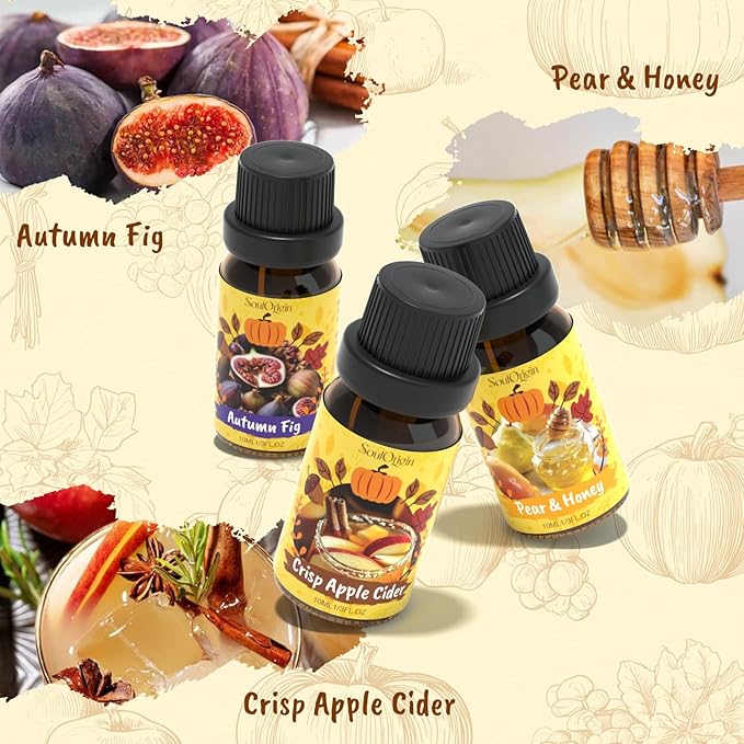 Harvest Fragrance Oils Set, Essential Oil for Diffuser, Fall Diffuser Oil, Use for Soap Candle Making-Crisp Apple cider, Pear&Honey, Golden Hayfield, Maple Grove, Harvest Pumpkin,Autumn Fig - Bloomnest