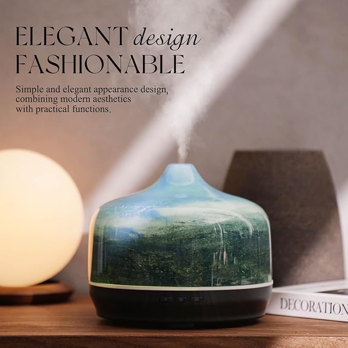 Porseme 500ml Glass Essential Oil Diffuser Aromatherapy Ultrasonic Cool Mist Humidifier 15-21 Running Hours Waterless Auto-Off Air Diffusers for Sleeping Yoga Office Working Spa and Rest (Dreamy Blue) - Bloomnest