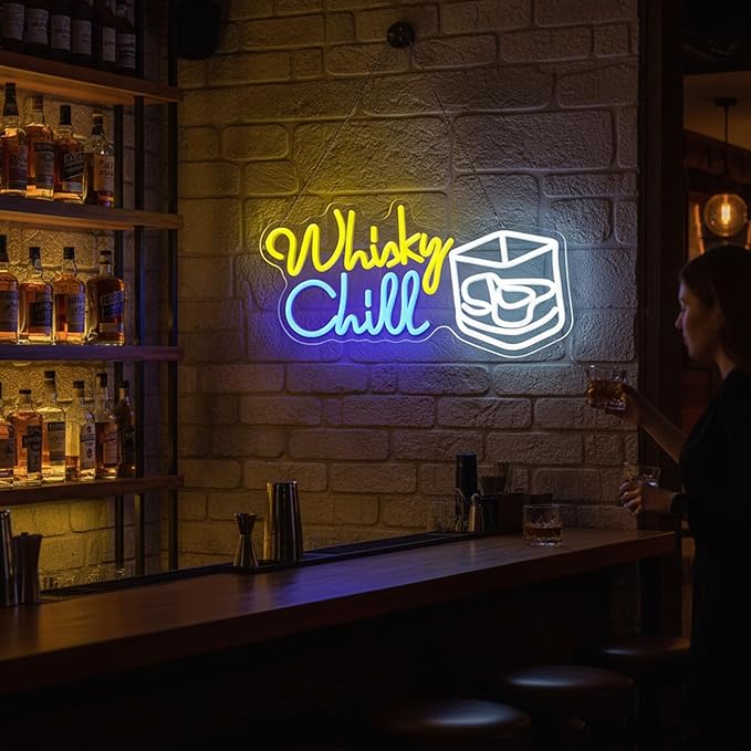 Whisky Chill Neon Sign,Neon Signs for Wall Decor,Whisky Bar Sign,LED Neon Light for Wall Decor,Dimmable Whisky Light Up Signs for Home Bar,Party,Neon Bar Sign for Man Cave - Bloomnest