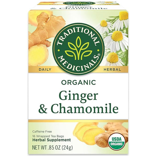 Traditional Medicinals Organic Ginger & Chamomile Herbal Tea, Relieves Occasional Indigestion or Nausea, (Pack of 1) - 16 Tea Bags - Bloomnest
