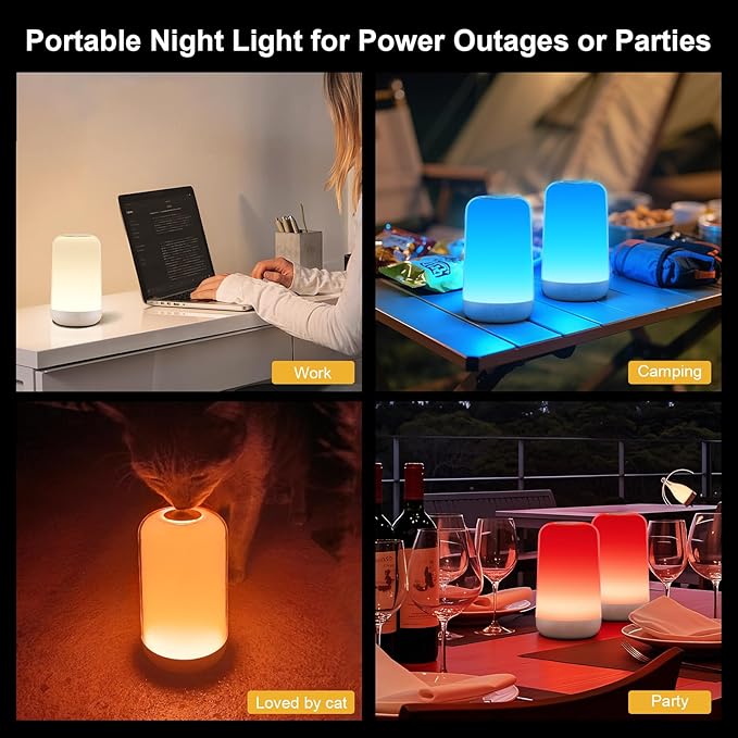 FRIDEKO HOME RGB Touch Bedside Lamp for Nightstand, 3 Color Temperatures Portable Rechargeable Cordless Night Light, Dimmable Mood Lighting for Bedroom, Living Room, Nursery, Breastfeeding, Kid, Adult - Bloomnest