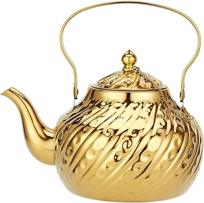 SANQIAHOME 2000ml stainless steel antique style teapot,with Infuser, thickened boiling kettle, lifting handle,Gold - Bloomnest