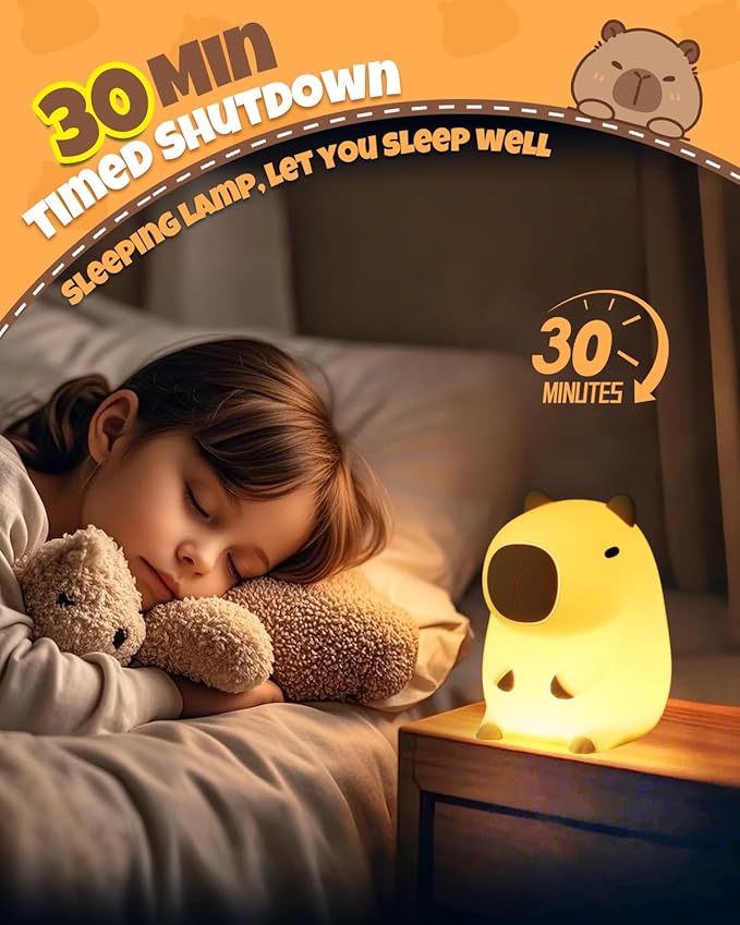 Cute Capybara Night Light, Animal Lamp, Food Grade Silicone, Rechargeable, 2 Level Dimmable, Squishy Nursery Nightlight for Desk Decor, Funny Gifts Stuff for Boys Girls Baby, White Elephant Gifts - Bloomnest