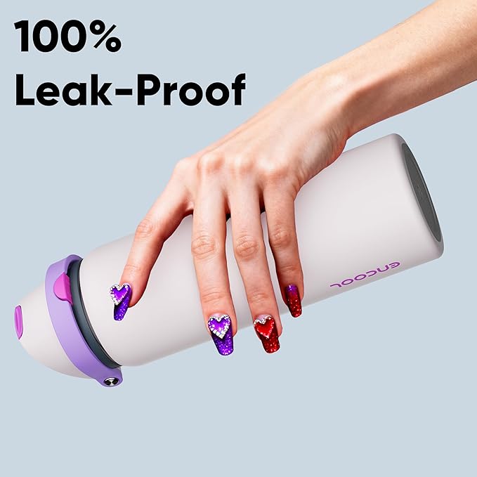 Insulated Water Bottle with Straw - Encool Stainless Steel Water Bottle with Push Button Lid, Leak-Proof & BPA-Free, Keeps Cold for 24 Hours for Sports, Travel, Gym (32 oz, Oyster Pink) ENCOOL
