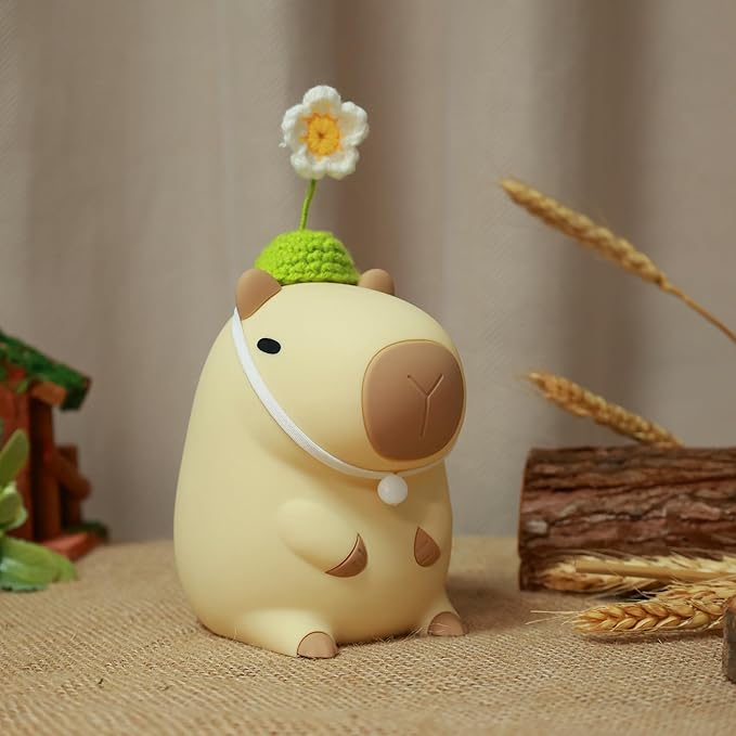 Attivolife Capybara Night Light for Kids, Cute Animal Soft Silicone LED Lamp with Dimmable and Timer, Portable Rechargeable Bedroom Bedside Table Decor, Birthday Christmas Gifts for Children Baby - Bloomnest