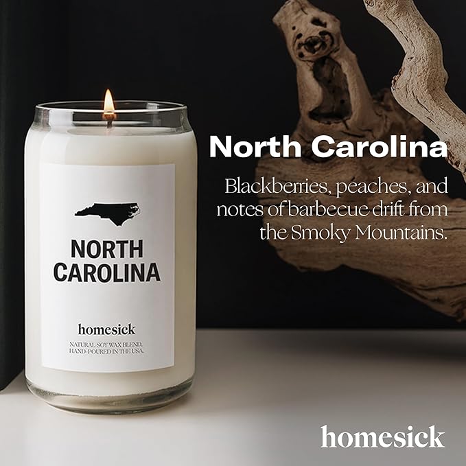 Homesick Scented Candles for Home (North Carolina) - 13.75 oz Long-Lasting Soy Wax Jar Candle for Women & Men for All Occasions, 60-80 Hours Burn Time - Notes of BlackBerry, Peach & Tobacco - Bloomnest