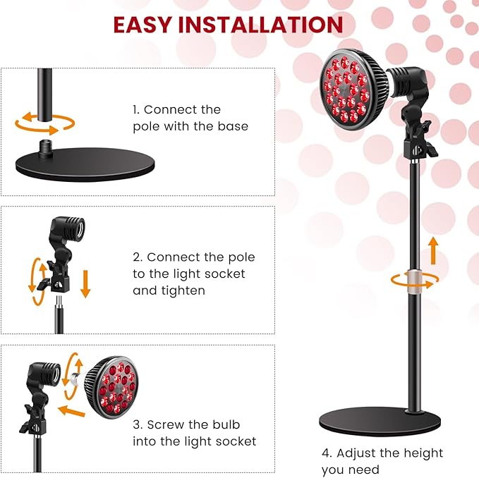 Wolezek Red Light Therapy Lamp - LED Face & Body Treatment, Adjustable Stand 10-16.5in, 18 LEDs 660nm & 850nm Combo WOLEZEKLED