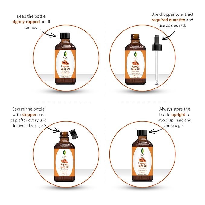 SVA Papaya Seed Oil - 4 Fl Oz – 100% Natural Cold Pressed Papaya Oil - for Face, Skin Care, Hair Care, Scalp Massage & Body Massage – Carrier Oil with Dropper - Bloomnest