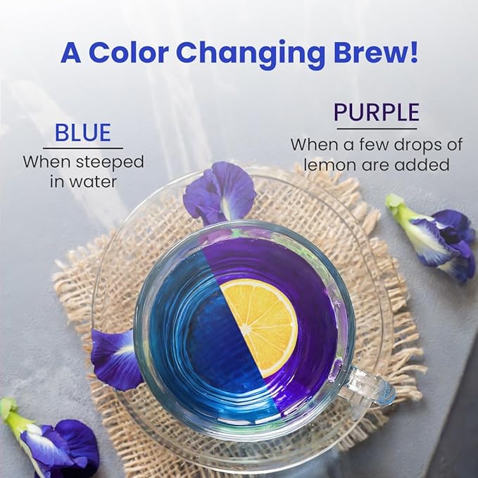 BLUE TEA - Butterfly Pea Flower Tea - Ashwagandha - 10 Count - Pyramid Plant Based Tea Bag | ANTIOXIDANT RICH | Caffeine Free - Flower Based - Herbal Tea - Non Bitter | Zipper Pack - Bloomnest