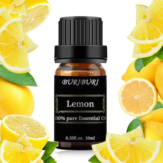 BURIBURI Lemon Essential Oil 100% Pure, Undiluted, Natural, Organic Aromatherapy Lemon Scented Essential Oils 10ML BURIBURI