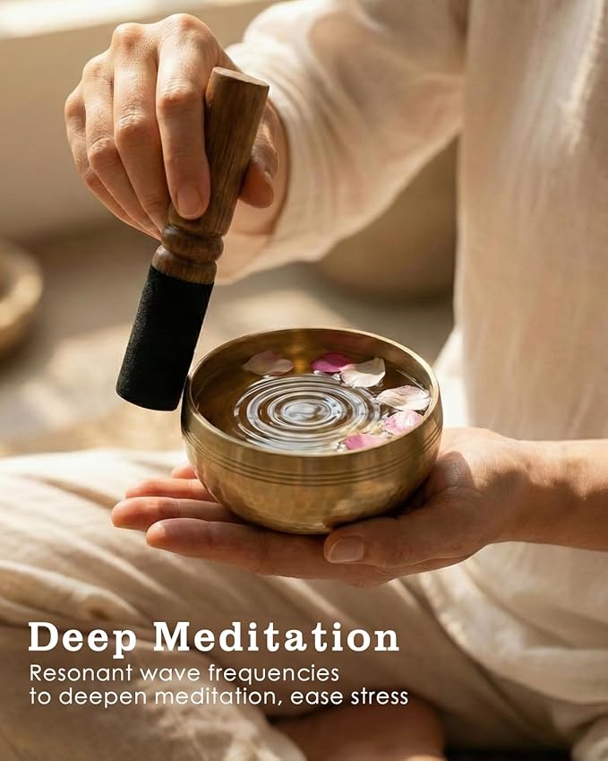 Tibetan Singing Bowls – Hand-Hammered in Nepal, Authentic Meditation Sound Bowls for Yoga, Chakra Healing, Mindfulness & Spiritual Self-Care Gifts for Women HIhealer
