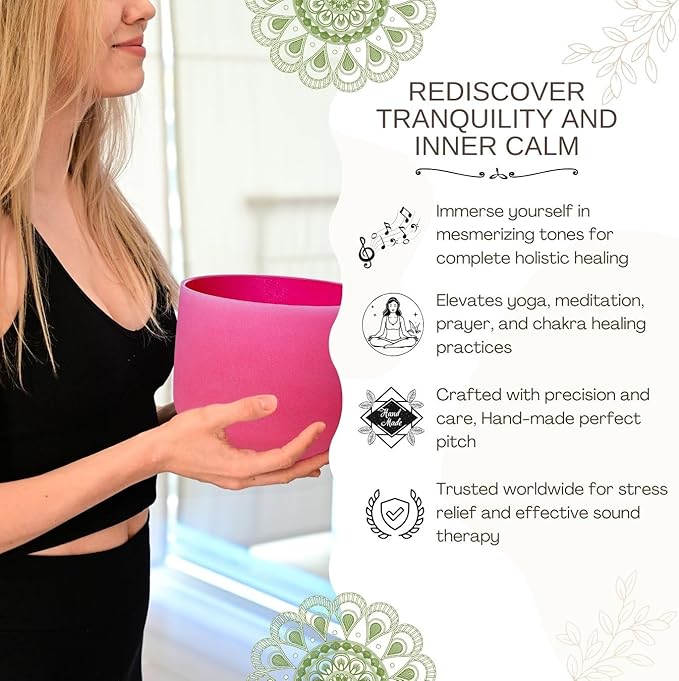 Red C Note Root Chakra 8 inch Quartz Crystal Singing Bowl, for Healing Mindfulness Meditation Yoga Sound Baths, with Case Rubber Mallet