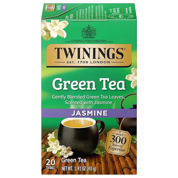 Twinings Green Tea with Jasmine Individually Wrapped Bags, 20 Count (Pack of 1), Fragrant Floral Scent, Caffeinated, Enjoy Hot or Iced, 20 Teabags - Bloomnest