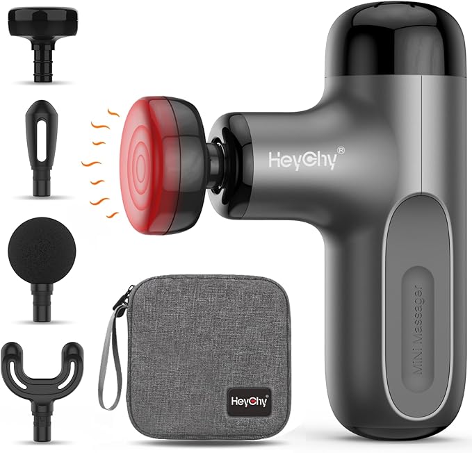 Mini Massage Gun with Heat, Deep Tissue Massage Gun, Portable Percussion Muscle Massager with 4 Massage Heads for Athletes - Bloomnest