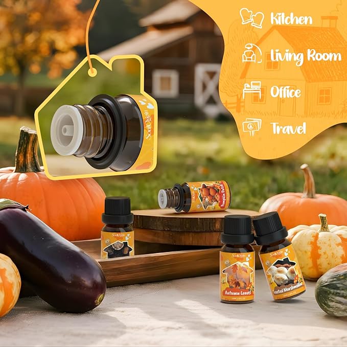Fall Cozy Cabin Fragrance Oils Set, Essential Oil for Diffuser, Use for Soap Candle Making-Smoky Cedar Wood, Roasted Marshmallows, Autumn Leaves, Warm Flannel, Fireplace Time, Pumpkin Patch - Bloomnest