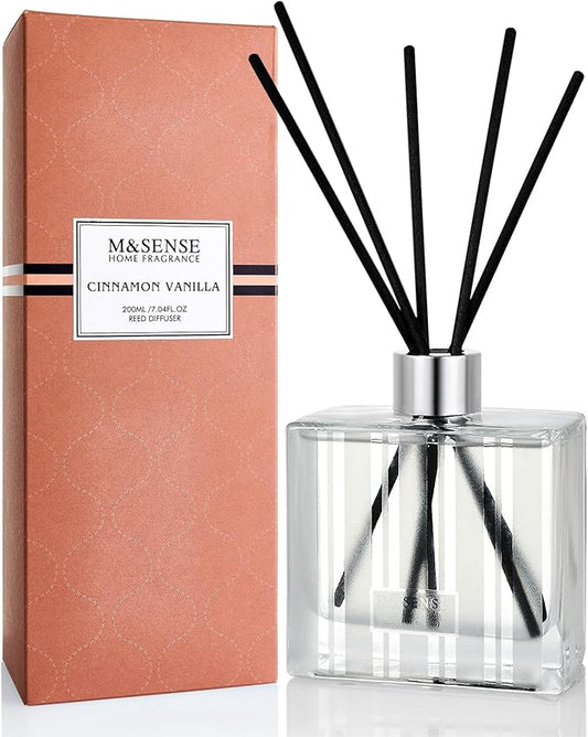 M&SENSE Cinnamon Vanilla Reed Diffuser Set - 7.04oz Scent Diffusers for Home, Natural Essential Oil Diffuser with Sticks, Housewarming Diffuser Gift for Bathroom Bedroom & Office