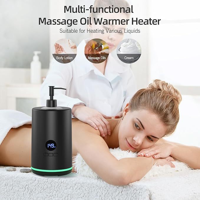 Lotion Warmer, Yofuly Portable Oil Warmer for Massage, Heated Lotion Dispenser Device with Gua Sha Roller Kit, Electric Massage Oil Digital Heater for Home and Salon Use, Black - Bloomnest