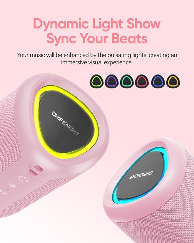 Portable Bluetooth Speaker with Lights, Stocking Stuffers, Powerful Crystal Clear Sound, IPX5 Waterproof, All Day Playtime, BT 5.3, TWS Paring, Small Wireless Speaker for Outdoor, White Elephant Gifts - Bloomnest