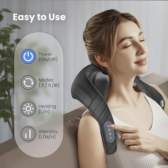 COMFIER Cordless Neck Massager with Heat, 4D Kneading Neck and Shoulder Massager Deep Tissue, Shiatsu Neck Back Massager Pillow, 2 Heating Levels,Gifts for Mom Dad - Bloomnest