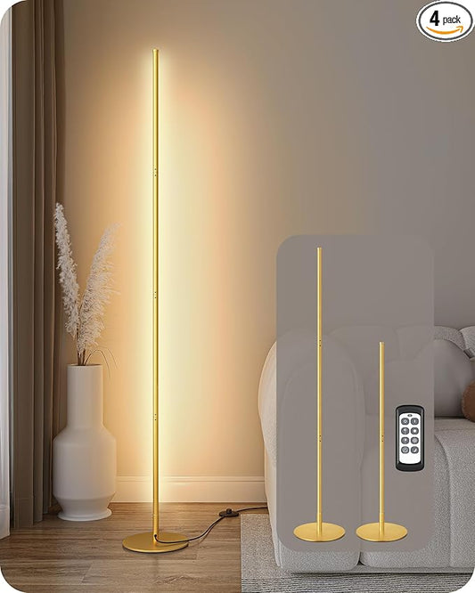 EDISHINE LED Corner Floor Lamp, Dimmable Standing Light with Remote, 7 Color Temperature 2700K-6000K, 57.5" Modern Floor Lamp for Bedroom, Living Room, Office, Gold - Bloomnest
