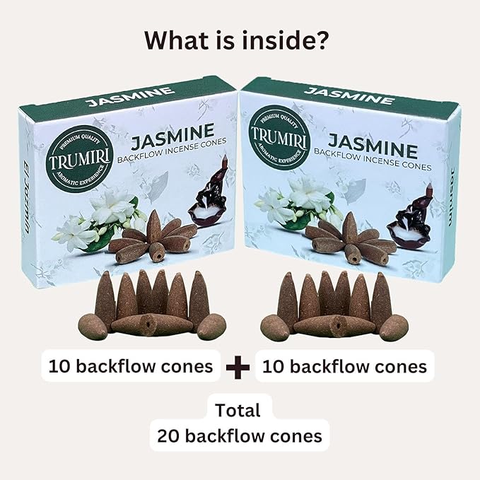 TRUMIRI Jasmine Backflow Incense Cones - 20 Cones, Pack of 2 TRUMIRI
