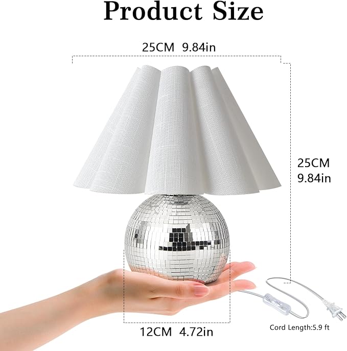 Disco Small Table Lamp for Bedroom, Funky Lamp Ball Lamps for Kitchen, Mini Table Lamps for Small Spaces with Scalloped Shade for Nightstand Desk Lamp - Bloomnest