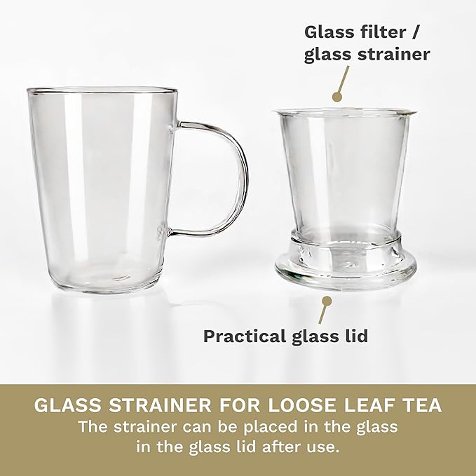 Creano Tea Glass 400 ml – Large Tea Cup with Strainer and Glass Lid – An ideal Tea Maker - Bloomnest
