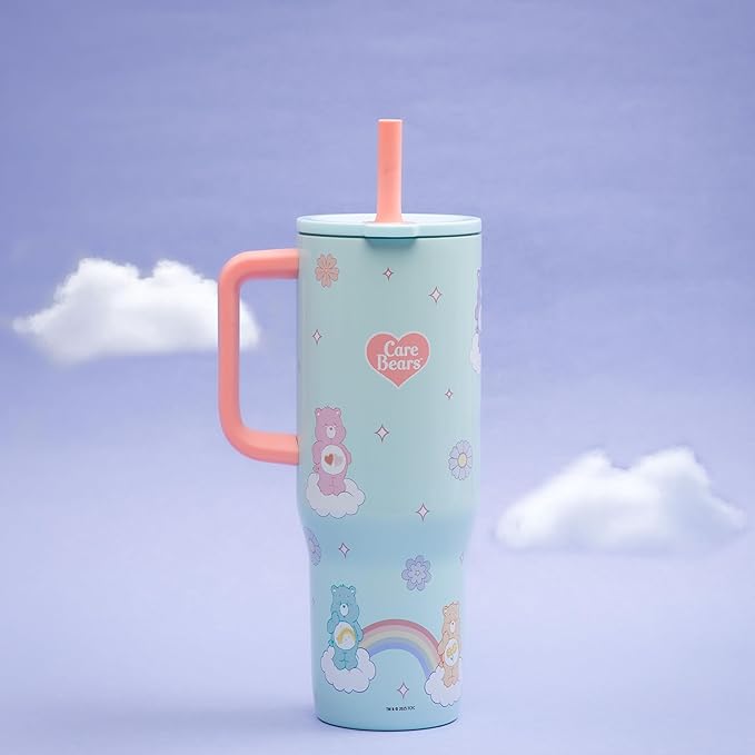 Zak Designs Care Bears Sutton Travel Tumbler for On the Go, 30oz Stainless Steel with Vacuum Insulation, Silicone Straw, and Carry Handle for Cold Drinks (Care Bears) - Bloomnest