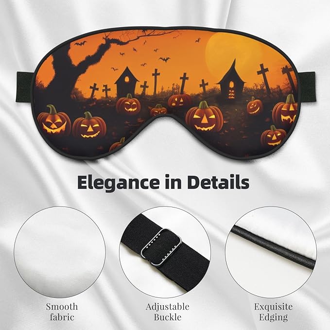 Sleep Mask Halloween Pumpkins Graveyard Spooky Night Comfortable Eye Mask with Adjustable Strap Soft Eye Cover Blindfold for Travel Yoga Nap Shift Work - Bloomnest
