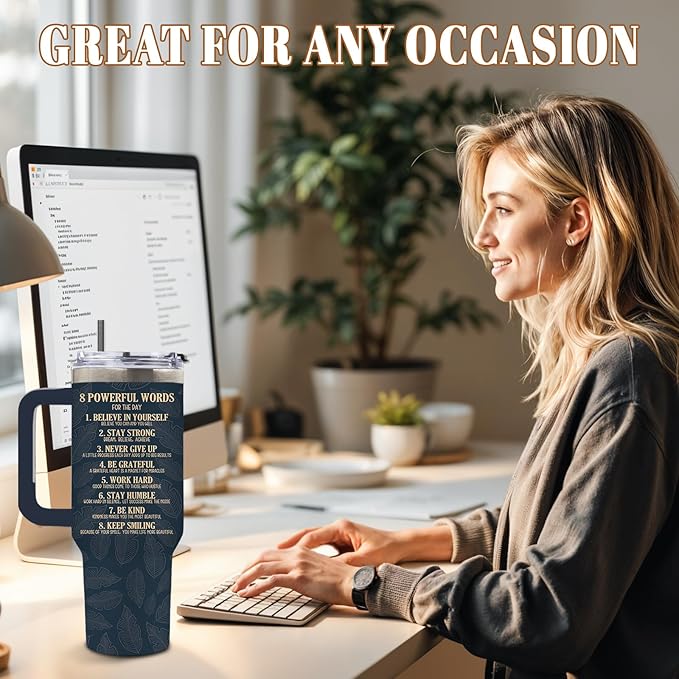 DUUV 40 Oz Tumbler with Motivational Quotes - Stainless Steel Insulated Travel Mug for Daily Empowerment, Christmas Inspirational Gifts with Powerful Words (Believe, Never Give Up, Stay Strong), 1PCS - Bloomnest