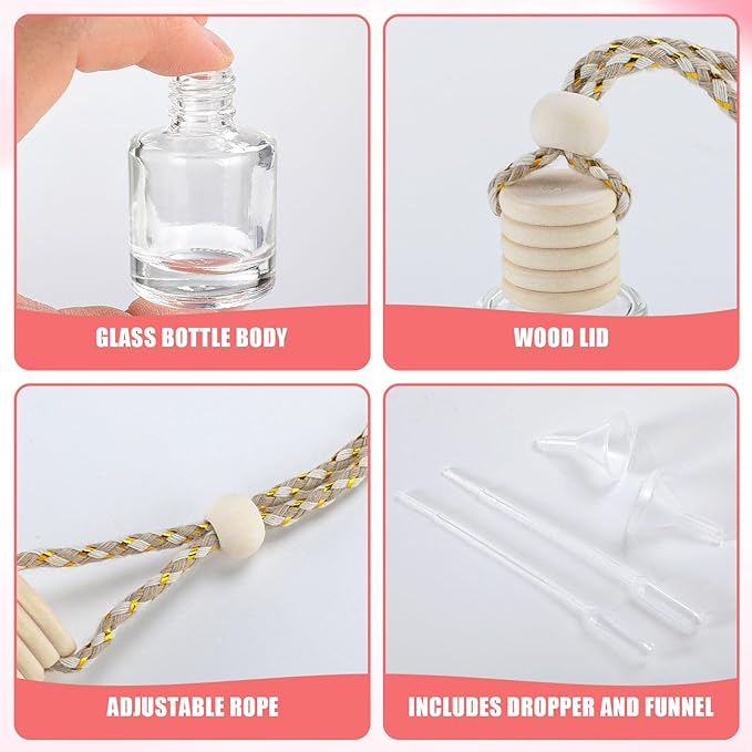 240 Pcs car Diffuser Bottle Set with Wooden Caps,Dropper and Funnel, Empty Glass car air freshener bottle Bulk Hanging Essential Oil Fragrance Pendants for Car Decor，Can DIY Car Air Freshners Diffuser - Bloomnest