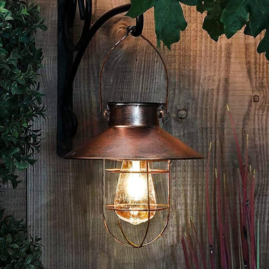 pearlstar Solar Lantern Outdoor Hanging Light Metal Farmhouse Solar Lamp with Warm White Edison Bulb Design for Garden Yard Patio Porch Decor (Brushed Copper) - Bloomnest
