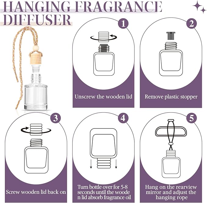 AROIC Car Air Freshener Diffuser Set, 6 Pack Lavender Natural Slow-Release Fragrance, Long Lasting Air Freshener for Women & Men Car Accessories, Hanging Cute Automotive Interior Decor Gift (8ml Each) - Bloomnest