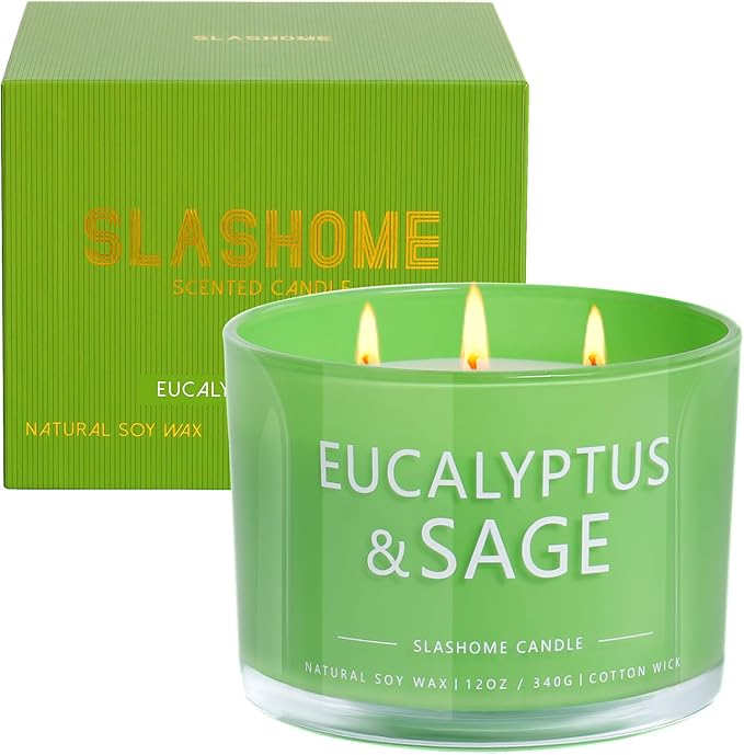 Sage & Eucalyptus Candle, Large 3 Wick 12oz Soy Candle for Home Scented, Luxury Elegant Jar Candle Gift for Women & Men, Long-Lasting Non-Toxic Burn 60+ Hours, Home Decor - Bloomnest