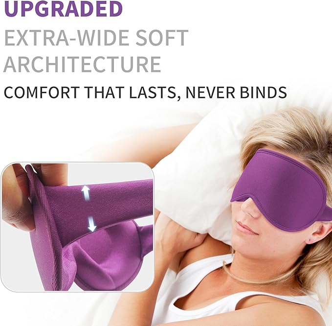 3D Sleep Mask for Men Women 2 Pack, Blackout Eye Mask for Sleeping Eye Mask for Side Sleeper, Memory Foam Adjustable&Washable, Airplane Travel Essentials Couples Yoga Meditation Office Black & Purple - Bloomnest