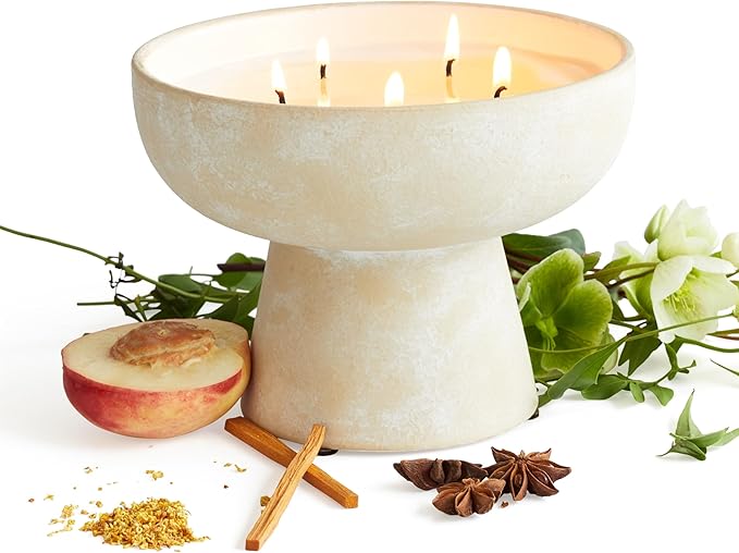 BLUEME Calm - Osmanthus & Sandalwood, Luxury Candle w/Essential Oils, 5 Wick, Hand-Poured Soy, Cotton Wick, Ceramic - Bloomnest