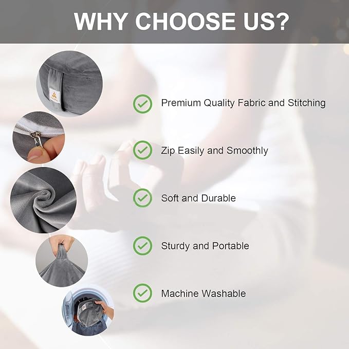 Round Velvet Meditation Pillow D=13"/16" H=5.5" Yoga Bolster Floor Pouf Zafu Buckwheat Meditation Cushion for Sitting on Floor,Removable Organic Cotton Cover Kneeling Pillow