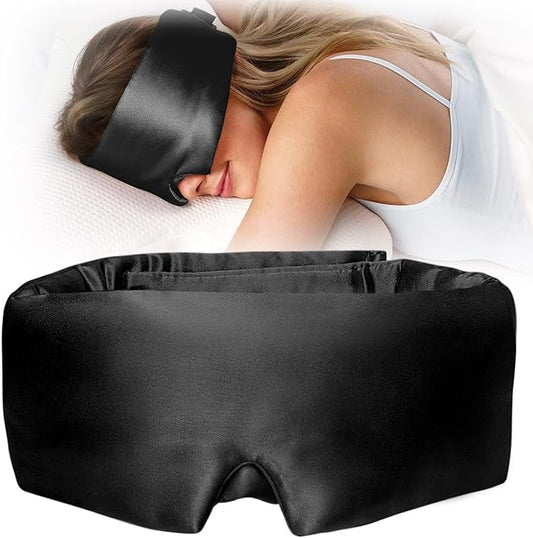 YFONG 100% Mulberry Silk Sleep Mask, Total Blackout Eye Mask for Women & Men, 22 Momme 6A Grade Silk with Adjustable Band Designed for Side Sleeper Black - Bloomnest