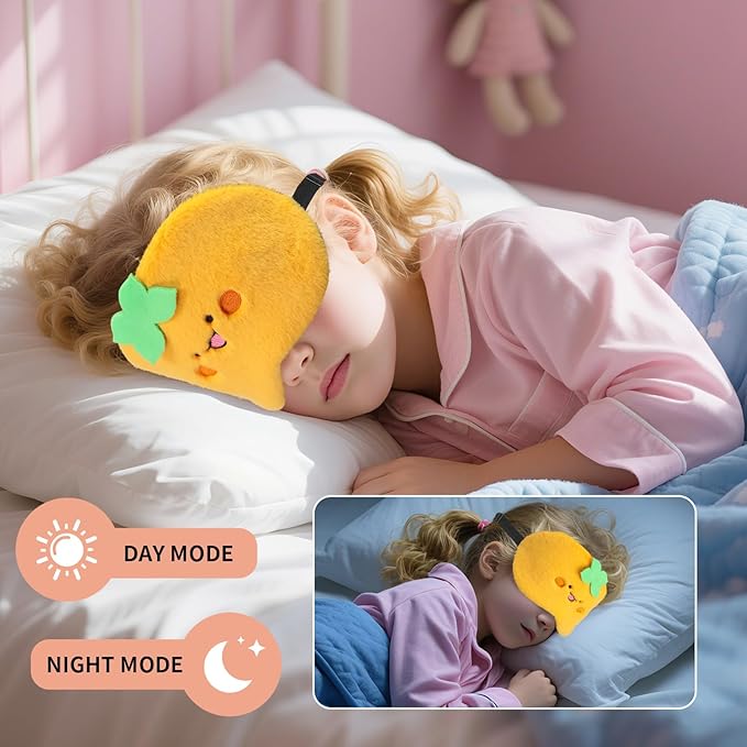 Cute Sleep Eye Masks for Kids, Kawaii Cartoon Kids Sleeping Mask for Women Boys Girls Teens, Soft Plush Adjustable Eyeshade Silk Travel Nap Eye Cover, Orange Persimmon - Bloomnest